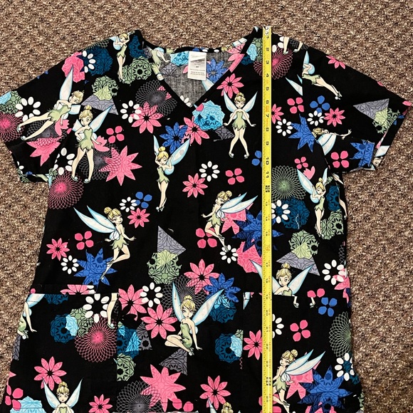 Disney Tinkerbell Be Mine Heart Scrub Top Med Nurse CNA Medical Pre-owned EUC! - Picture 8 of 10